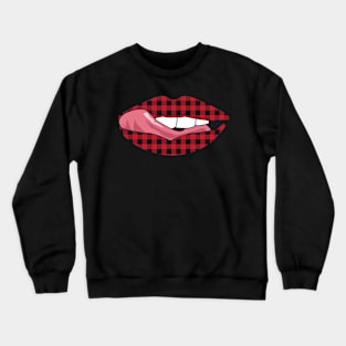 Vintage Lips Retro Style Tongue Flannel Pattern Popart Gift Crewneck Sweatshirt
